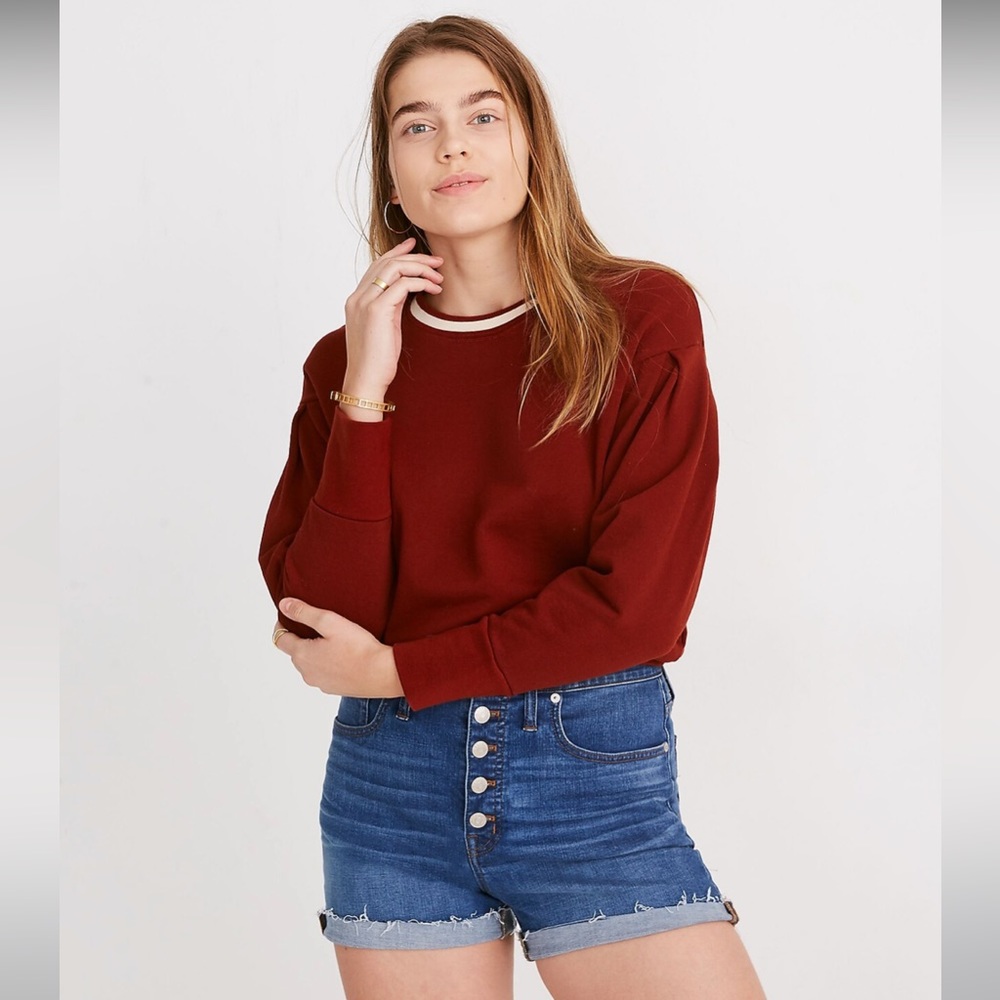 MADEWELL High Rise Button Fly Denim Shorts in Derby